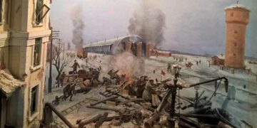На фото бой в районе депо в ходе обороны г. Бендеры в январе-феврале 1918 г. Диорама Музея революционной, боевой и трудовой славы железнодорожников.